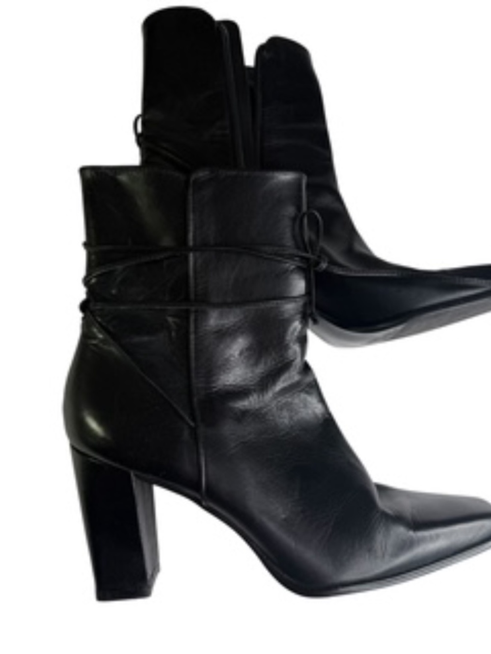 Enzo Angiolini Black Leather Ankle Wrap Tie Inside Zip Boot Size 7 - Picture 5 of 6